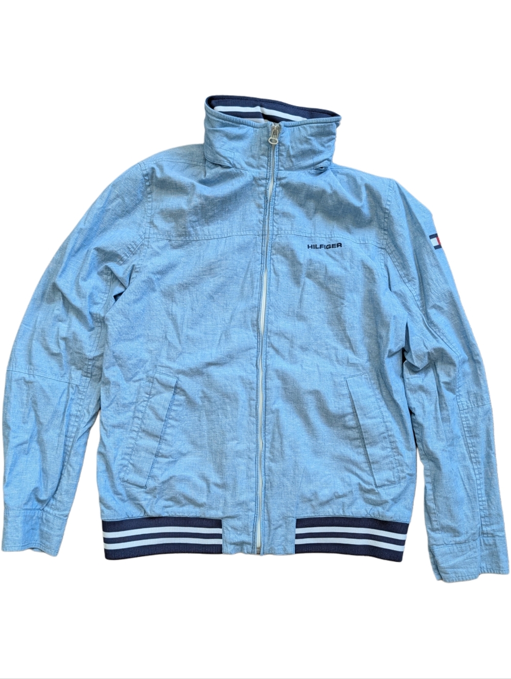 Tommy Hilfiger Mens Light Blue Regatta Linen Blend Zip Up Jacket Size Medium